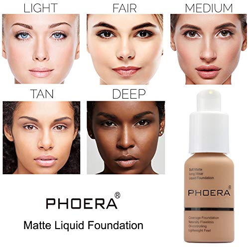 2 Pack PHOERA Foundation 103# Warm Peach and 104# Buff Beige, Flawless Soft Matte Liquid Foundation,24 HR Full Coverage Mattle Oil-Control Foundation Makeup.-GlimoraGlow