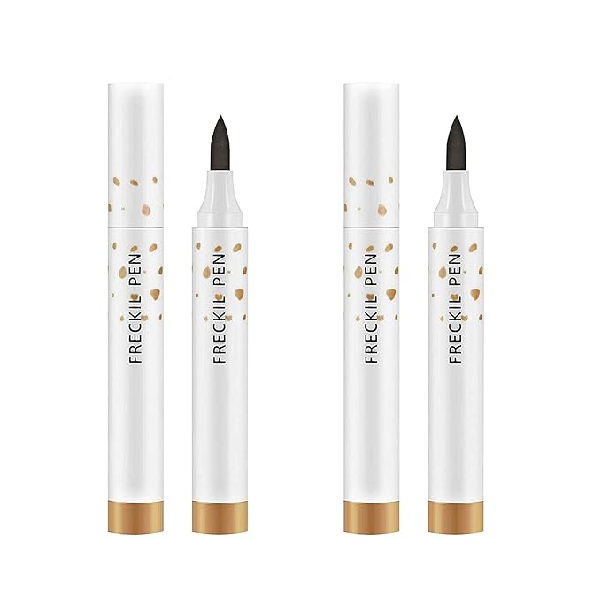 2 Pcs Freckle Pen Set, Natural Lifelike Fake Freckles Makeup Pen Magic Brown Color Freckles Makeup Tool Long-Lasting Waterproof Dot Spot Pen for Effortless Sunkissed Makeup (Light Brown)-GlimoraGlow