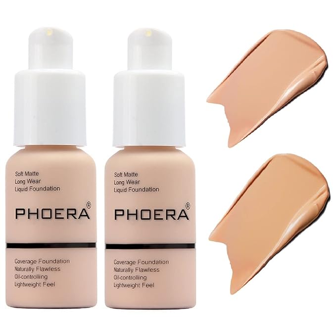 2 Pack PHOERA Foundation,Matte Oil Control Concealer Foundation Cream,PHOERA Long Lasting Waterproof Matte Liquid Foundation for Women Girls (103 Warm Peach +104 Buff Beige)-GlimoraGlow