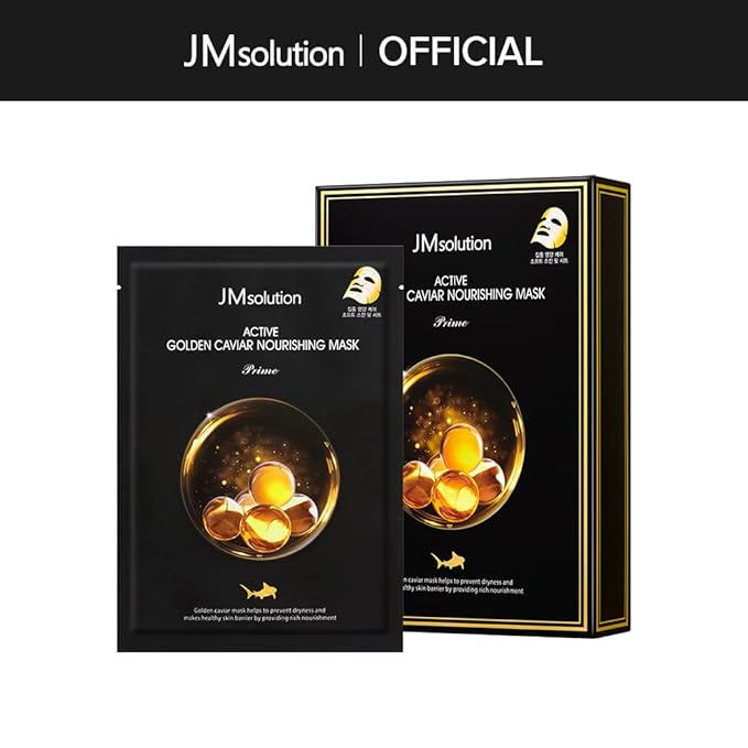 JMsolution Active Golden Caviar Nourishing Mask - Korean Skincare Facial Mask-Cavior extracted - collagen essense- 10 sheets for all skin type-GlimoraGlow