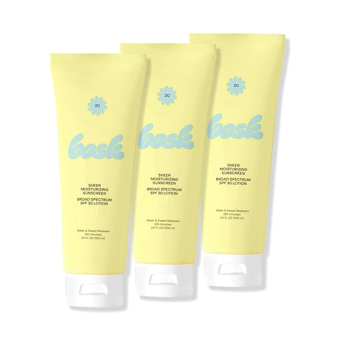 Bask Suncare SPF 30 Sheer Moisturizing Sunscreen Lotion - Broad Spectrum UVA/UVB Protection, Dermatologist Recommended, Hydrating, Lightweight & Fast Absorbing, No White Cast, Travel Size (Pack of 3)-GlimoraGlow