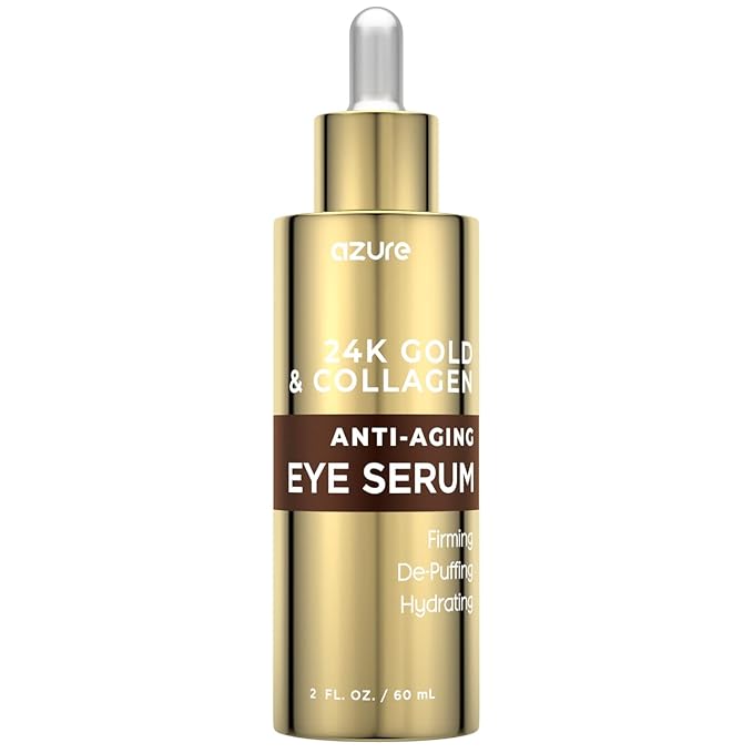 AZURE 24K Gold & Collagen Anti Aging Eye Serum - Firming, De-Puffing & Hydrating | Reduces Wrinkles, Fine Lines & Under Eye Bags | Minimize Signs of Aging | Made in Korea - 60mL-GlimoraGlow
