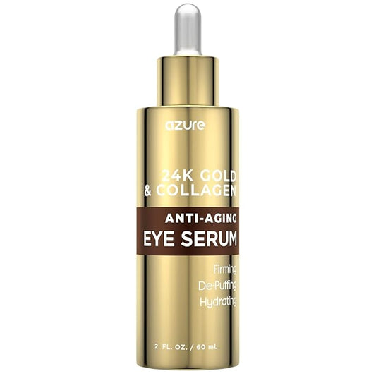 AZURE 24K Gold & Collagen Anti Aging Eye Serum - Firming, De-Puffing & Hydrating | Reduces Wrinkles, Fine Lines & Under Eye Bags | Minimize Signs of Aging | Made in Korea - 60mL-GlimoraGlow
