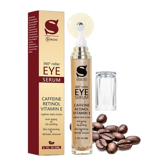 Caffeine Eye Serum Anti Aging, Retinol Eye Serum with 360° Massage Ball for Dark Circles and Puffiness, Deeply Moisturizing, Firms and Lifts Eye Skin, Enhance Skin Elasticity, Smooth Fine Lines-GlimoraGlow