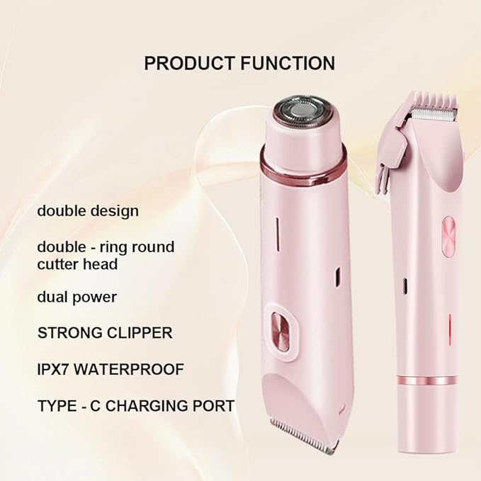 2 in 1 Womens Body Shaver,2025 Glow Aura Electric Razor, Dual Head Shaver Women, Electric Razor for Womens Legs, IPX7 Waterproof Wet & Dry Use Body Intimate Areas,Pink-GlimoraGlow