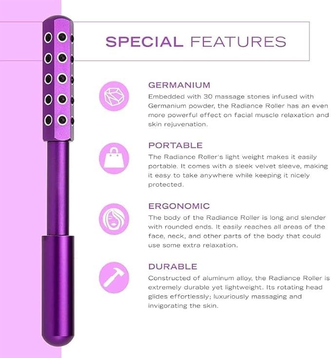 KKKing Radiance Roller - Germanium Stone Uplifting Face Beauty Massage Tool/Roller/Wand for Skin Tightening, De-Puffing, Sculpt/Lift, Anti-Aging | Uplift Face Roller, Facial Roller (Rose Gold)-GlimoraGlow