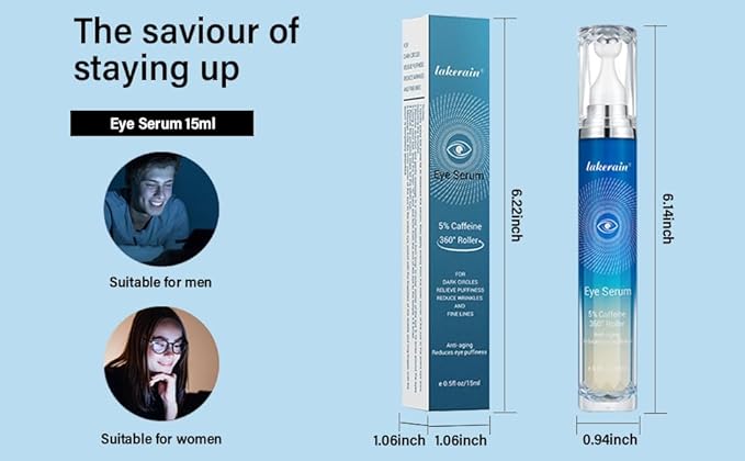 5% Caffeine Eye Serum, Under Eye Roller Cream for Dark Circles and Puffiness with 360°Massage Ball Reduce Wrinkles and Fine Lines，Bags Under Eyes，15ML-GlimoraGlow