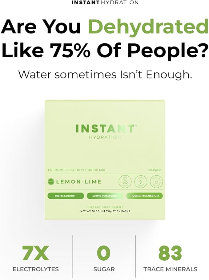 Instant Hydration Electrolytes Powder Packets - Lemon Lime Drink Mix - Zero Sugar - Keto, Vegan, Gluten-Free, Non-GMO - Boost Recovery, Brain Health, Muscle & Tissue Support- 30 Sticks-GlimoraGlow