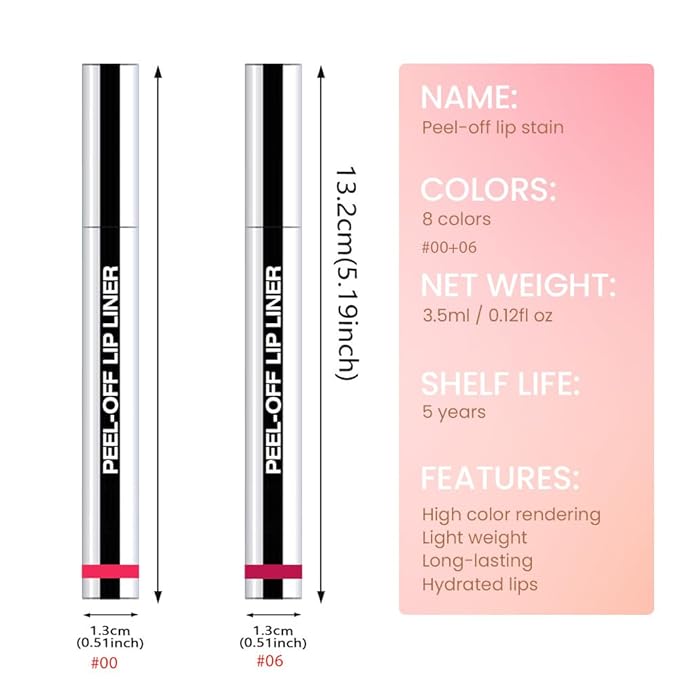 2 Pcs Matte Liquid Lip Stain Peel Off Lip Liner, Long Lasting Lip Tattoo, Waterproof & Transfer-Proof Lip Liner Peel Off Lip Gloss for All Skin Types. 0.12 fl oz #00+#06-GlimoraGlow