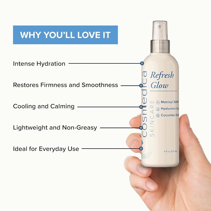 Cosmedica Skincare Refresh Glow Hydrating Peptide Spray with Matrixyl 3000, Cucumber Extract & Hyaluronic Acid for Revitalized Skin – 4 oz-GlimoraGlow