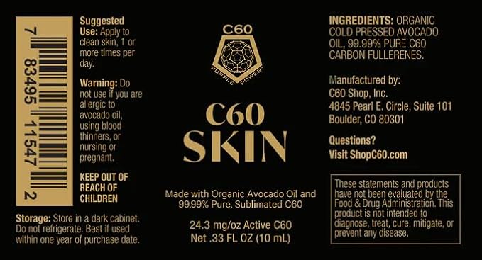 C60 Power - Skin Roll-On - Age-Defying Antioxidant Protection - Reduce Wrinkles, Heal Skin, Non-Greasy - Face, Body, Bug Bites, Scarring - Organic Avocado Oil, 99.99% Pure C60 Fullerenes-GlimoraGlow
