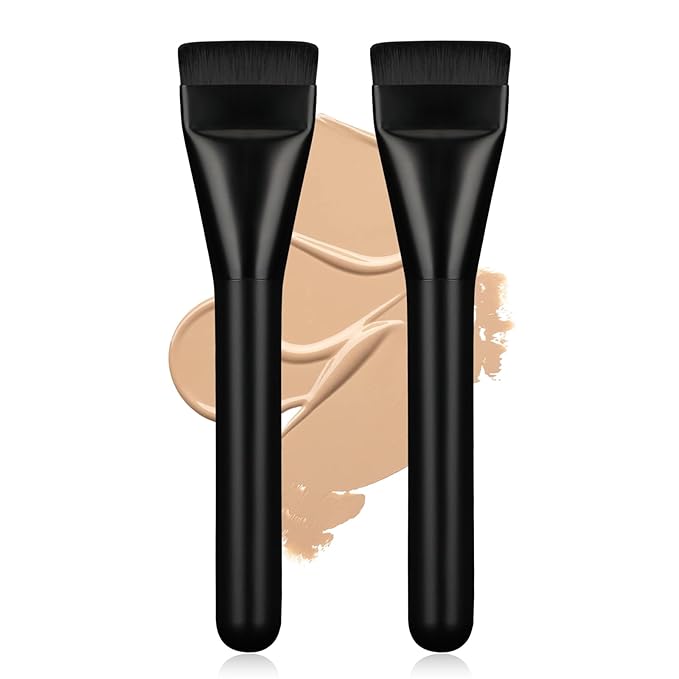 2Pcs Flat Foundation Brush,Face Mask Brush Makeup Spatula Facial Brush for Liquid Foundation Mask,Premium Face Korean Makeup Brush for Blending Cream (Black&Black)-GlimoraGlow