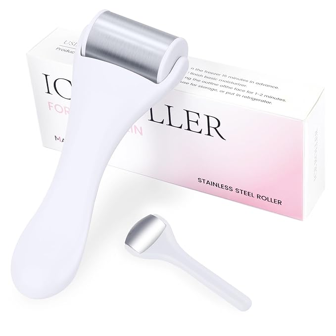 MAANGE Ice Roller For Face & Eye Roller for Puffiness,Stainless Steel Facial Roller Ice Face Roller Mini Roller Set (white 2 pcs)-GlimoraGlow