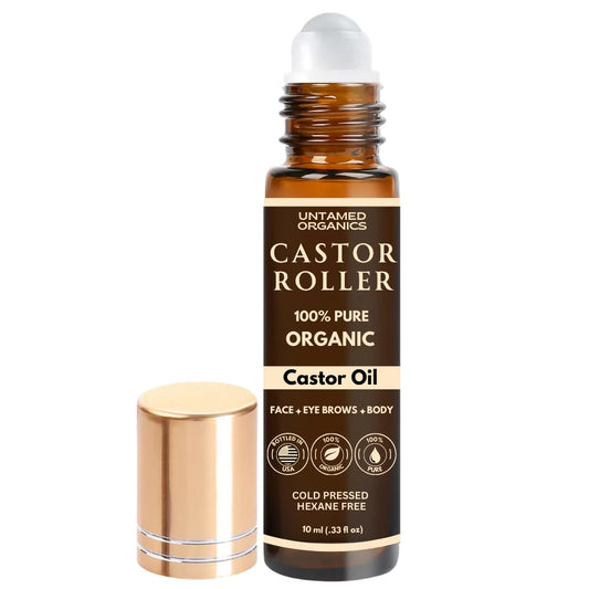 100% Organic Castor Oil Roll On For Eyebrows, Lips, Under Eyes, Eyelashes, Cuticles - Mess Free Roller Ball - Certified Organic, Cold Pressed, Hexane Free - Travel Sized Glass Bottle-GlimoraGlow