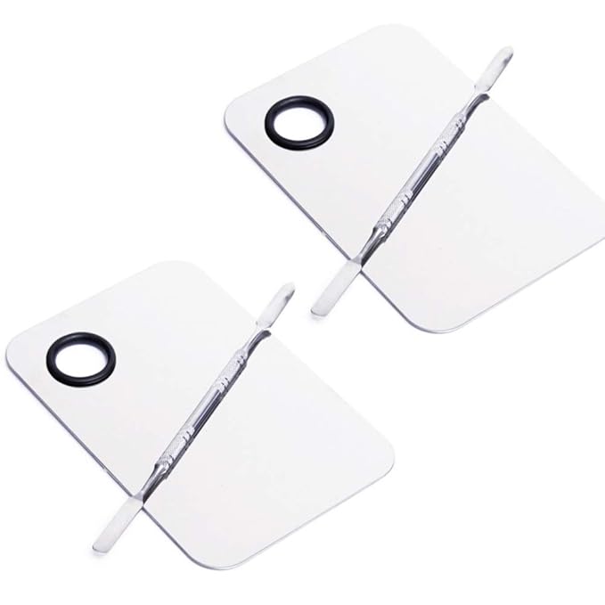 2 Pcs Stainless Steel Cosmetic Makeup Palette, Professional Cosmetic Mixing Makeup Palette Spatula Makeup Artist Tool, Beauty Salon Color Cream Mixing Palette With A Spatula Makeup Nail Art Palette-GlimoraGlow