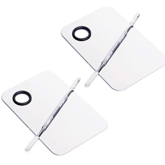 2 Pcs Stainless Steel Cosmetic Makeup Palette, Professional Cosmetic Mixing Makeup Palette Spatula Makeup Artist Tool, Beauty Salon Color Cream Mixing Palette With A Spatula Makeup Nail Art Palette-GlimoraGlow