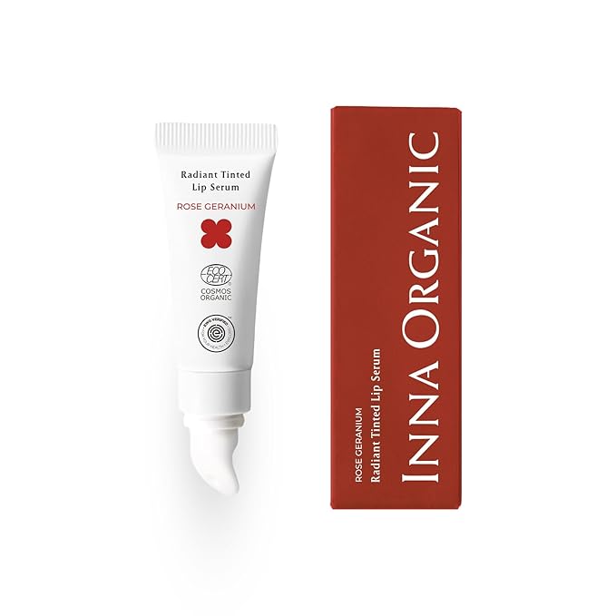 INNA ORGANIC Tinted Lip Serum, Moisturizing, Healing, Light Rosy color, 100% vegan, EWG & COSMOS Certified| Rose Geranium Essential Oils Infused Skincare | Luxury Clean Beauty-GlimoraGlow
