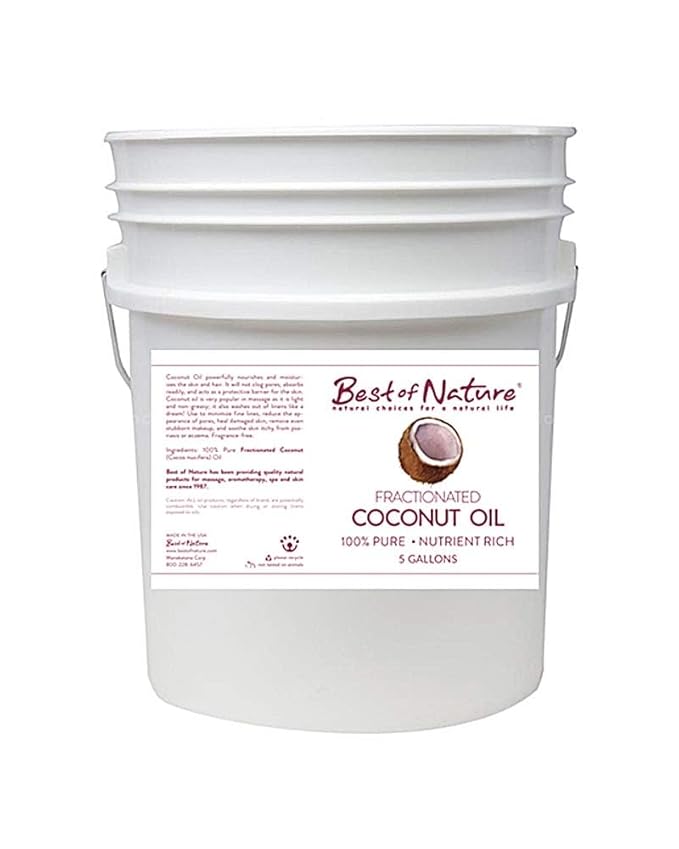 Best of Nature 100% Pure Fractionated Coconut Oil - Liquid MCT Massage & Body Oil, Unscented Moisturizer for Hair, Skin, Face, Aromatherapy Carrier for Essential Oils, 5 Gallon Pail (640 fl oz)-GlimoraGlow