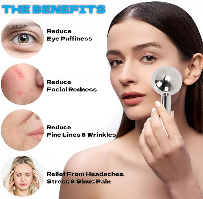 Ice Globes for Face & Eyes, Unbreakable Stainless Steel Cryo Massagers for Skincare Routines, Multifunctional Cold Roller Cooling Globes for Puffiness, Sagging Skin, Fine Lines, and Facial Relaxation-GlimoraGlow
