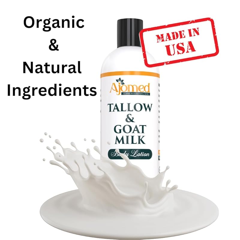 Grass Fed Beef Tallow & Goat Milk Body Lotion for Sensitive Skin, Organic Tallow moisturizer- Soothes Dry Patches, Goat Milk Moisturizer - Handmade Tallow Body Lotion (Oatmeal & Honey, 12 Oz)-GlimoraGlow