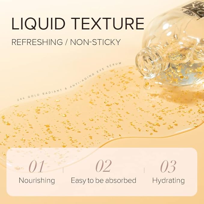 AKARY 24K Gold Eye Serum, Under-eye Firming Serum for Reduces Puffy Eyes, Dark Circles, Fine Lines, Under Eye Bags, Tightening, Hydrating Face Serum, Treatment for Skin Care with Nicotinamide and Vitamin E-GlimoraGlow