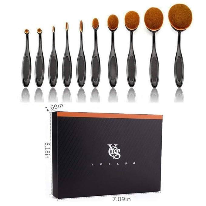 Yoseng Oval Makeup Brushes Set 10 Pcs Professional Oval Toothbrush Foundation Contour Concealer Eyeliner Blending Cosmetic Brushes Tool Set-With Box,Practical White Elephant Gift for Girls Women-GlimoraGlow