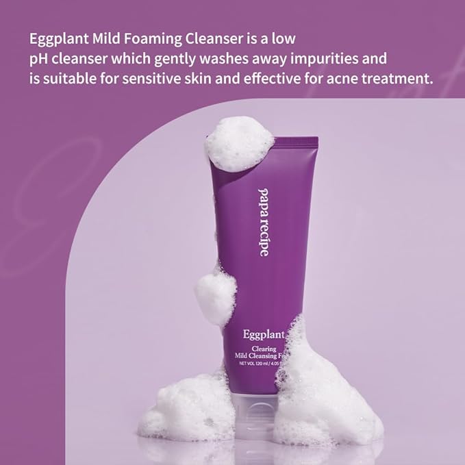 Papa Recipe Eggplant Moisturizing Cleansing Foam for Sensitive, Dehydrated, and Acne-Prone Skin-GlimoraGlow