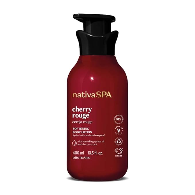O Boticário Nativa SPA Cherry Rouge Velvety Body Lotion, Bold Oriental Amber Fragrance with Cherry Extract & Quinoa Oil, Collagen Boosting Hydration, 13.5 Ounce (400ml)-GlimoraGlow