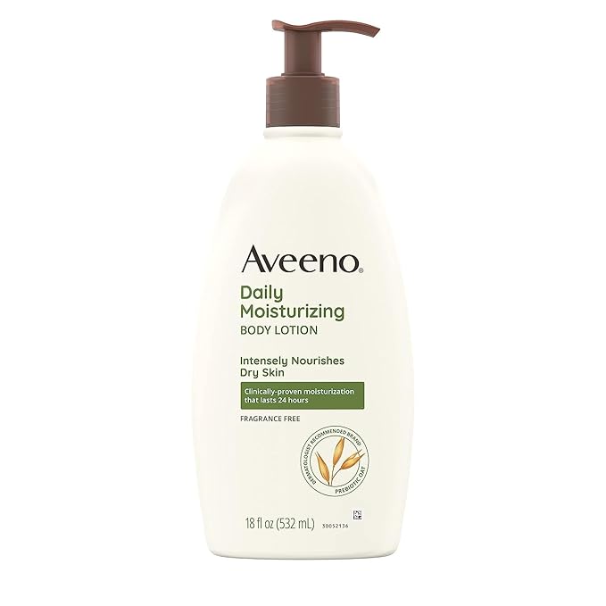 Aveeno Daily Moisturizing Body Lotion for Dry Skin with Prebiotic Oat, Fragrance & Paraben Free, Non-Greasy, Non-Comedogenic, for Sensitive Skin & 72-Hour Moisturizer 18 Fl Oz-GlimoraGlow