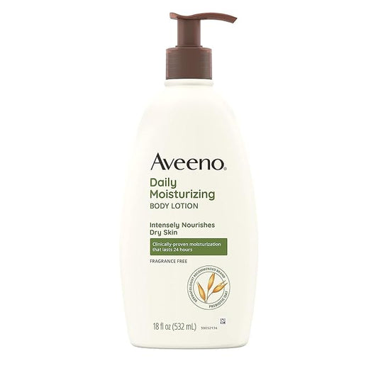 Aveeno Daily Moisturizing Body Lotion for Dry Skin with Prebiotic Oat, Fragrance & Paraben Free, Non-Greasy, Non-Comedogenic, for Sensitive Skin & 72-Hour Moisturizer 18 Fl Oz-GlimoraGlow