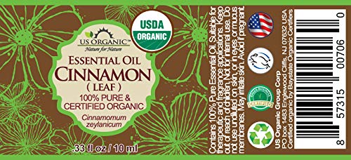 US Organic 100% Pure Cinnamon Leaf Essential Oil - USDA Certified Organic, Steam Distilled - W/Euro Dropper (More Size Variations Available) (10 ml / .33 fl oz)-GlimoraGlow