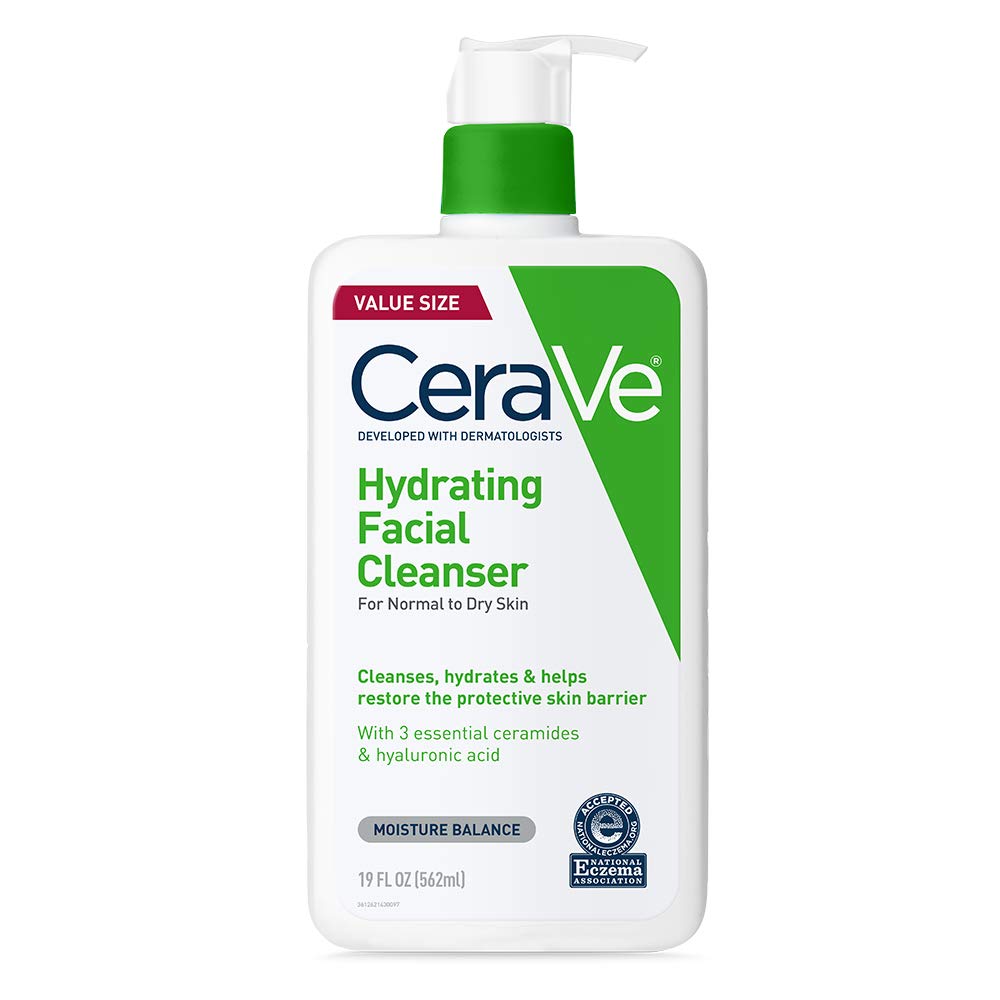 CeraVe Hydrating Facial Cleanser, Moisturizing Face Wash For Dry Skin, Hyaluronic Acid + Ceramides + Glycerin, Hydrating Cleanser For Normal To Dry Skin, National Eczema Association Certified-GlimoraGlow
