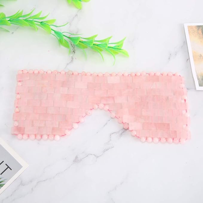 Jade Eye Mask,Jade Stone Cooling Mask,Jade Stones Anti-Aging Cooling Sleeping Eye Mask,Cold Eye Massager Eye Covers for Relief Eye Fatigue(Rose Quartz)-GlimoraGlow