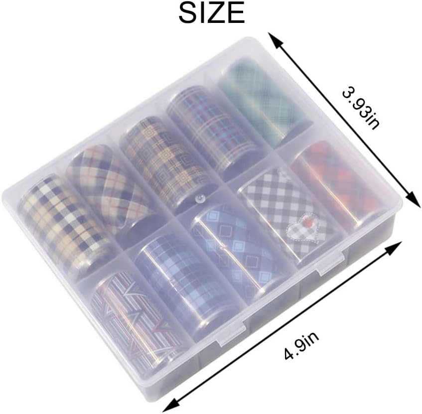 10 Colors Buffalo Plaid Nail Art Foils Christmas Nail Transfer Stickers Supplies Buffalo Plaid Design Nail Decal Tips Wraps Adhesive Glitters Acrylic DIY Nail Decoration-GlimoraGlow