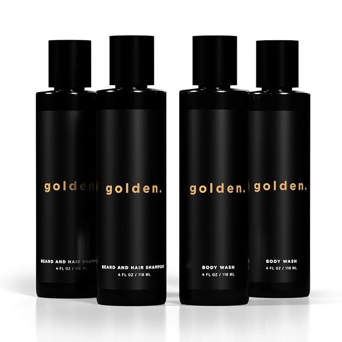 Golden Grooming Co. 3-in-1 Men's Body Wash - Hair & Beard Shampoo - Cleanses, Hydrates, Softens - Body Wash for All Skin Types - Refreshing Scent - 4FL Oz (Pack of 2)-GlimoraGlow