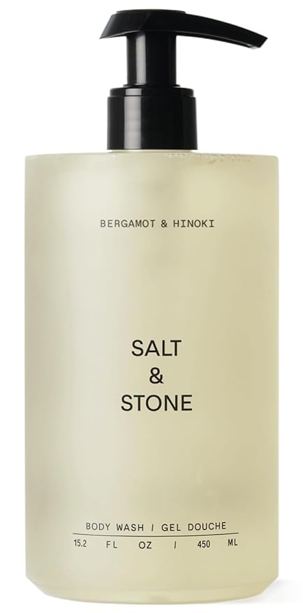 Salt & Stone Body Wash with Antioxidants for Deep Moisture | For Women & Men, Sulfate, Paraben, & Dye Free, Leaving Skin Soft and Hydrated | Bergamot & Hinoki 15.2 fl oz-GlimoraGlow