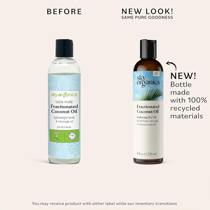 Sky Organics Fractionated Coconut Oil, Hydrating Dry Oil for Moisture, Massage and Makeup Removal, Suitable for All Skin Types, 100% Pure and Cold Pressed Multipurpose Body and Face Oil, 8 fl. Oz-GlimoraGlow