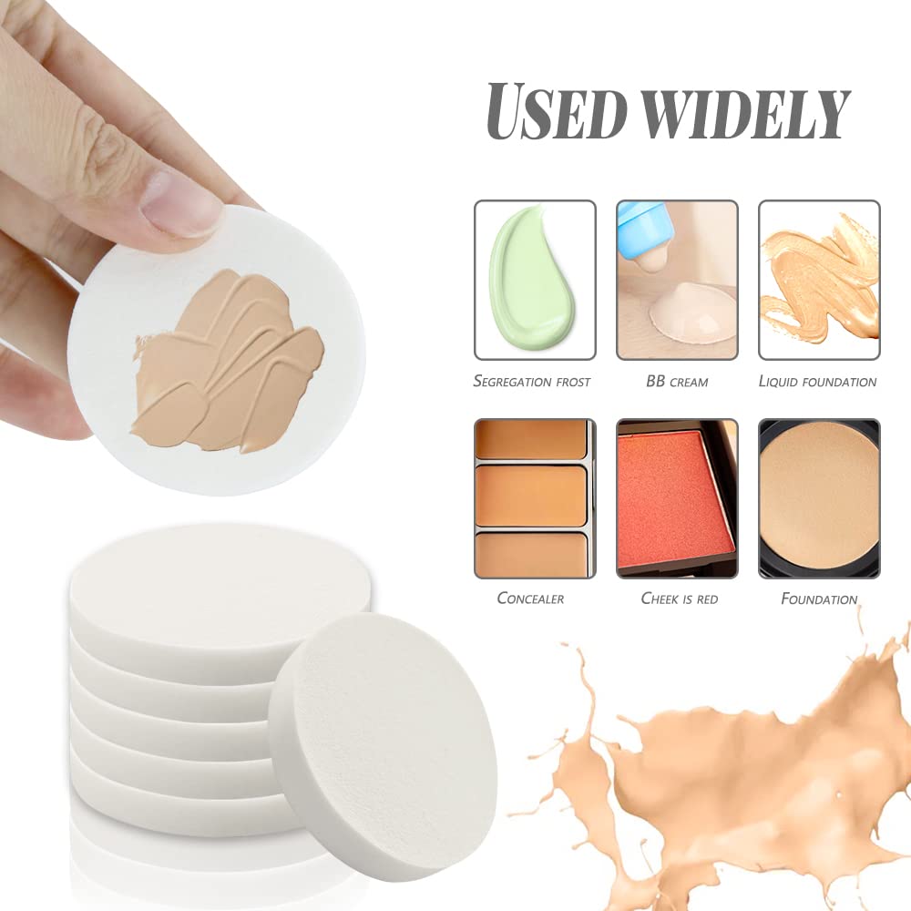 Vmiapxo 48 Pieces White Makeup Sponge, Cosmetic Sponge Round Foam Pad, Compact Facial Powder Puff, Beauty Makeup Foundation Powder Blender for All Skin Types Wet and Dry Dual Use-GlimoraGlow