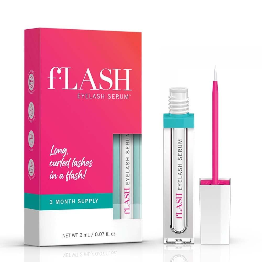 fLASH Eyelash Serum for Long, Curled Natural Lashes - Enhances & Strengthens, Safe & Effective Formula for Contact Wearers & Sensitive Eyes, 3 Month Supply - 2mL (0.07 Fl Oz)-GlimoraGlow