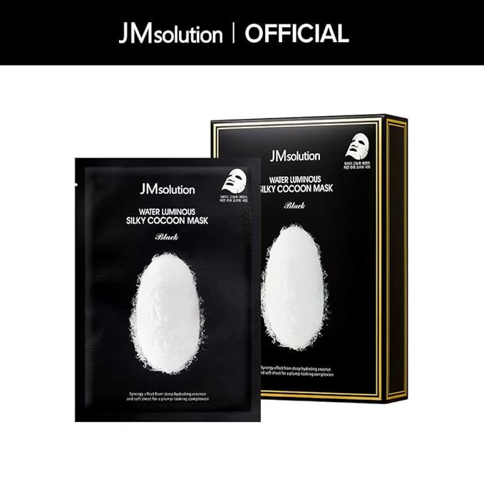 JMsolution Water Luminuous Silky Cocoon Black Mask - Korean Skincare Facial Mask - Silkworm extract amino acid -Nutrition and Moisturization Synergy - 10 sheets for a sensitive skin-GlimoraGlow