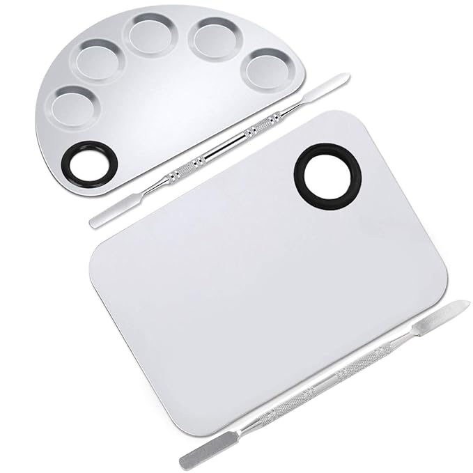 2 Pack Professional Makeup Palette, 2 Types Pro Lady Stainless Steel Cosmetic Artist Spatula with Spatula Tool for Mixing Foundation by ACKLLR, Silver-GlimoraGlow