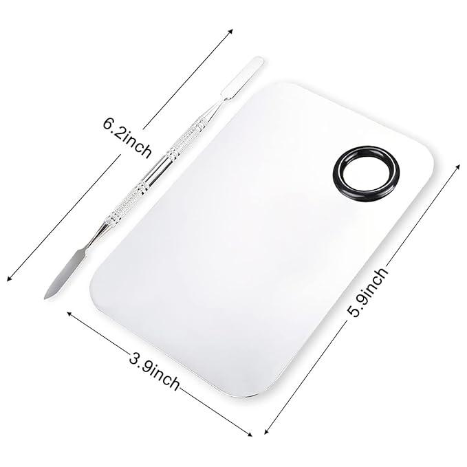 2 Pcs Makeup Mixing Palette, Upgrad Stainless Steel Metal Foundation Palette with Spatula Artist Tool for Mixing Foundation Nail-Art 5.9x3.9 in-GlimoraGlow
