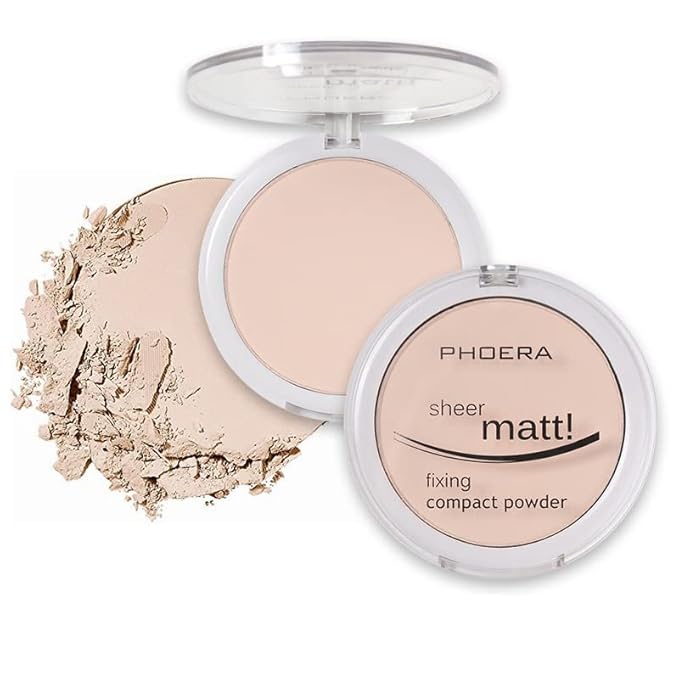 2 Pack PHOERA Matte Face Powder, Control Oil Brighten Skin Color Cover Blemish Makeup Face Setting Setting Powder 。 201-Translucent-GlimoraGlow