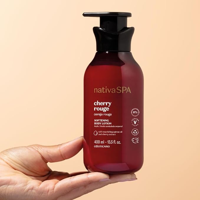 O Boticário Nativa SPA Cherry Rouge Velvety Body Lotion, Bold Oriental Amber Fragrance with Cherry Extract & Quinoa Oil, Collagen Boosting Hydration, 13.5 Ounce (400ml)-GlimoraGlow