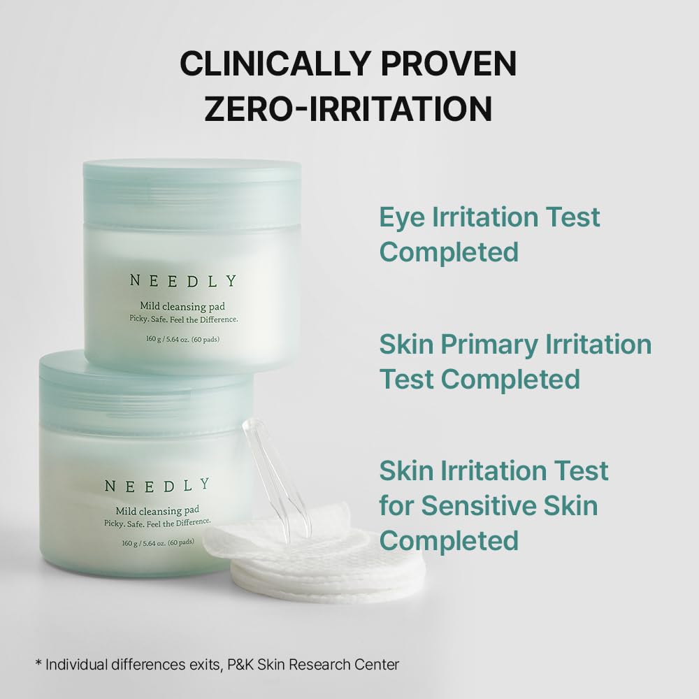 NEEDLY Mild Cleansing Pad, Makeup Remover for Sensitive Skin, Triple Deep Cleansing, Barrier Care with Only Two Surfactants & Panthenol, Extra-Large Soft Vegan Pad, Korean Skincare-GlimoraGlow
