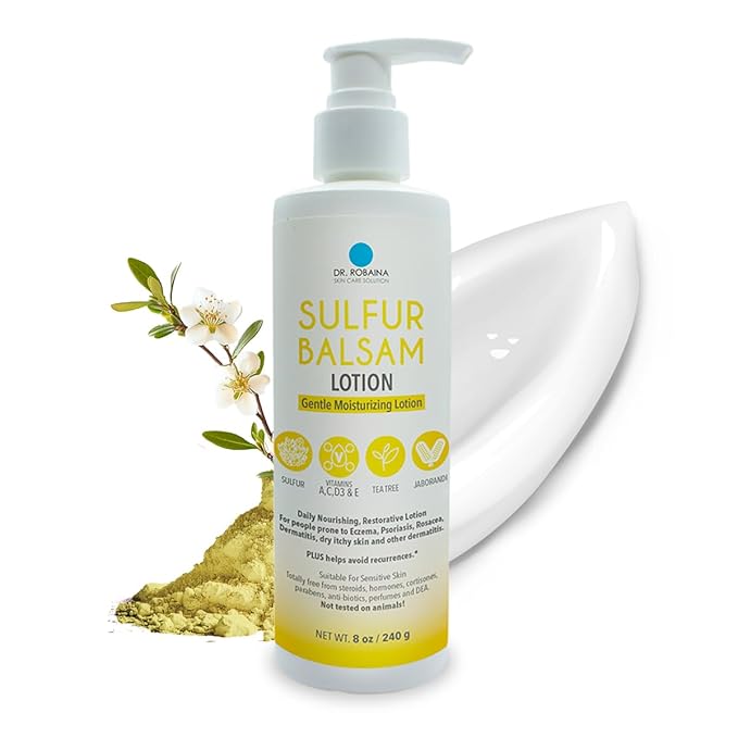 Dr. Robaina Sulfur Balsam Lotion – Lightweight Moisturizer for Dry, Flaky & Itchy Skin – Calms Redness, Supports Skin Barrier & Locks Hydration – Shea Butter & Tea Tree – 8 fl oz, USA Made-GlimoraGlow