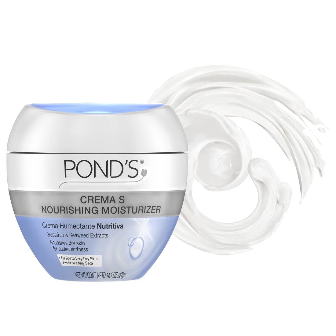 Pond's Crema S Nourishing Face Moisturizer for Women, Skin Care Facial Moisturizer Cream for Dry to Very Dry Skin, Nourishes for up to 24 hours 14.1 oz (Pack of 2)-GlimoraGlow