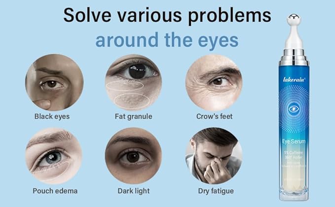 5% Caffeine Eye Serum, Under Eye Roller Cream for Dark Circles and Puffiness with 360°Massage Ball Reduce Wrinkles and Fine Lines，Bags Under Eyes，15ML-GlimoraGlow