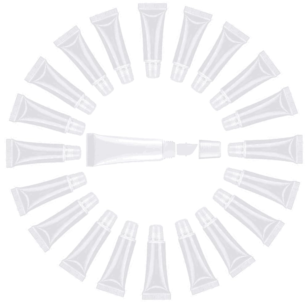 JIAKAI 10ml Mini Clear Refillable Empty Tubes Lip Gloss Balm Container，Soft Tubes Makeup Box，Shampoo Samples Empty Tubes with Screw Cover (20pcs)-GlimoraGlow