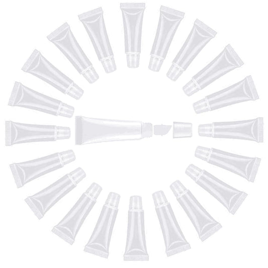 JIAKAI 10ml Mini Clear Refillable Empty Tubes Lip Gloss Balm Container，Soft Tubes Makeup Box，Shampoo Samples Empty Tubes with Screw Cover (20pcs)-GlimoraGlow